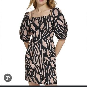 New DKNY Women’s Short Sleeve Printed Linen Shoulder Strap Midi Dress M $139!